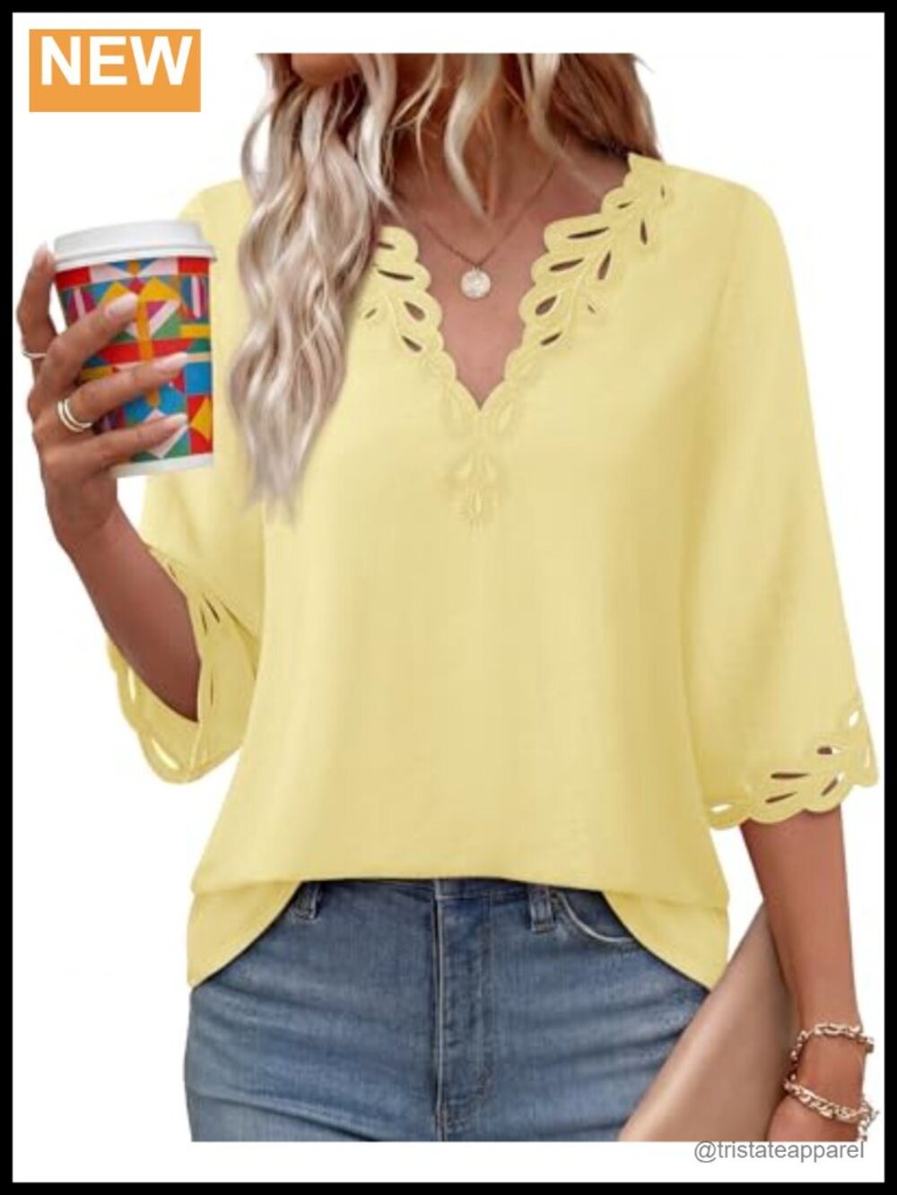 Boho Women's Eyelet Embroidery Blouse V Neck 3/4 Sleeve Loose Fit Casual Summer
